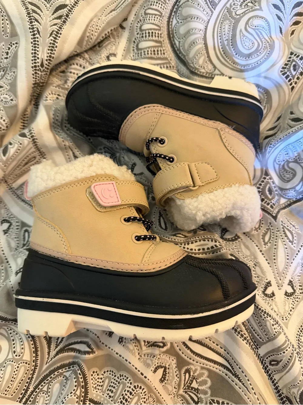 Kids Waterproof Winter Boots - Cream and Brown